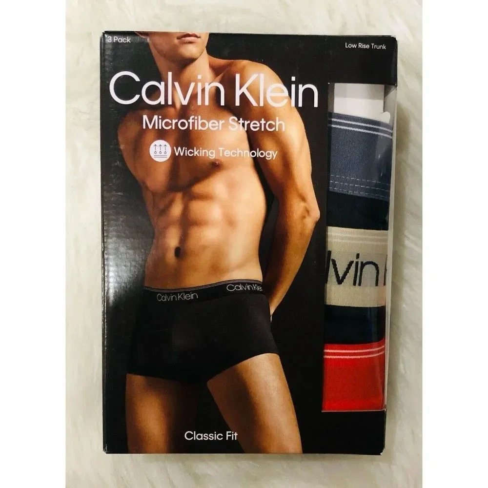 Calvin‎ Klein Mens 3 Pack Microfiber Stretch Low Rise Trunks Black XL NB2570